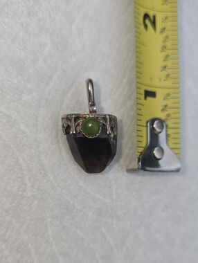 Sterling Silver Green Stone and Dark Crystal Pendant